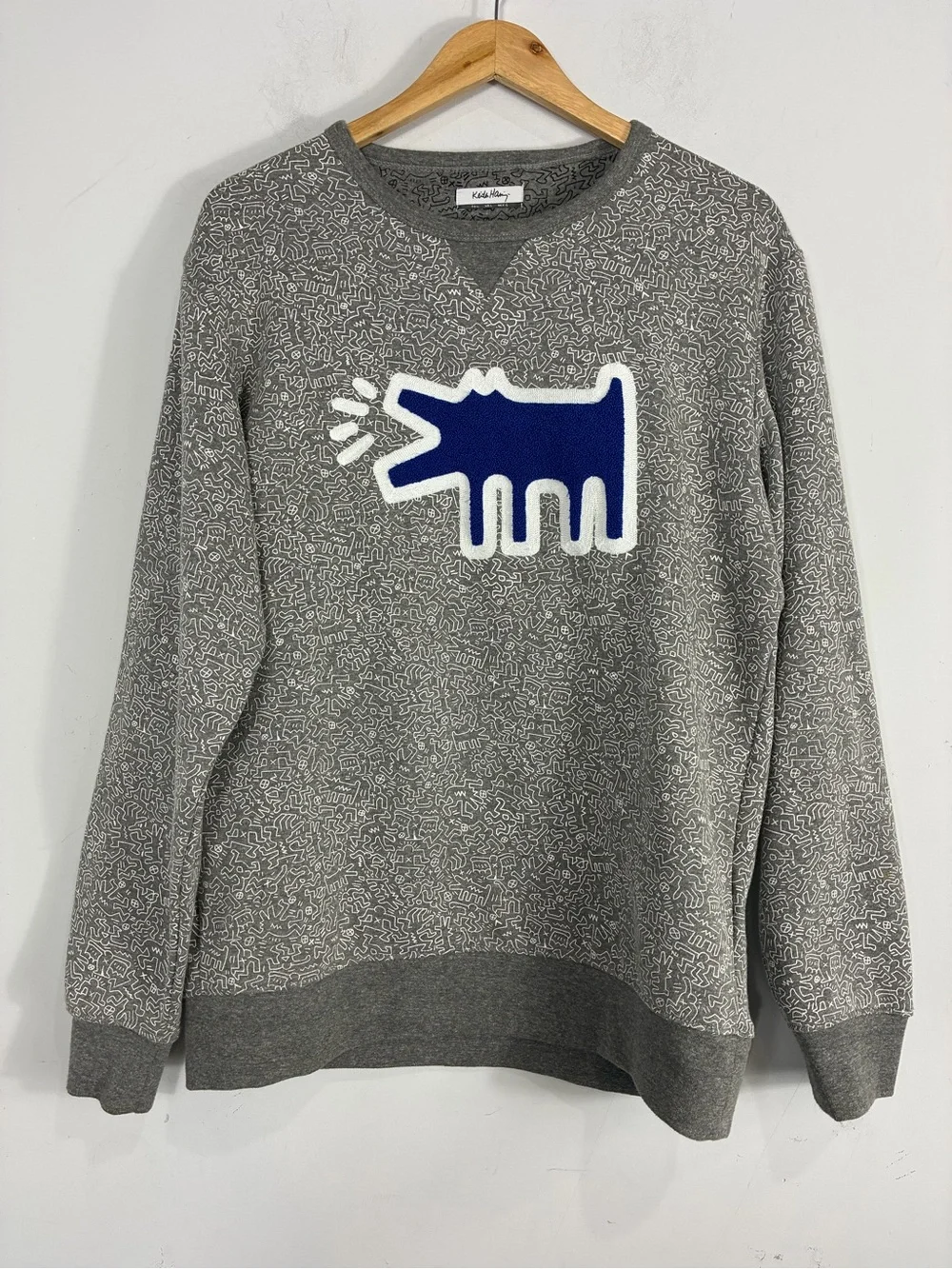 KEITH HARING Print Crewneck Sweatshirt  Barking Dog Size Large Pop Art